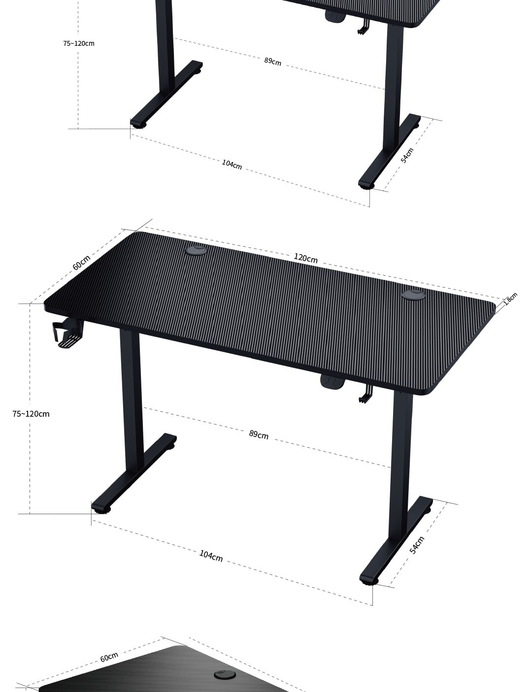 Ergonomic gaming desk with adjustable height, cable management, and spacious surface for gaming and.