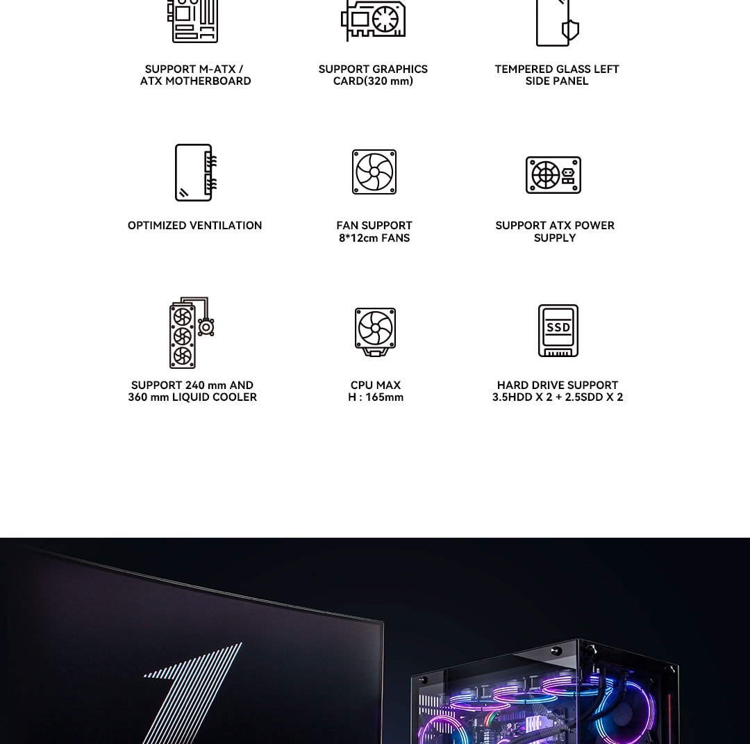 Support M-ATX and ATX Motherboard for Custom Builds.