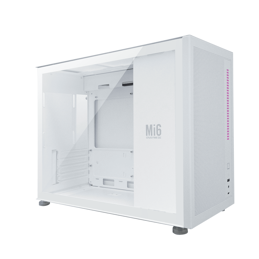 White MI6 W computer case with sleek design and ventilation panels.